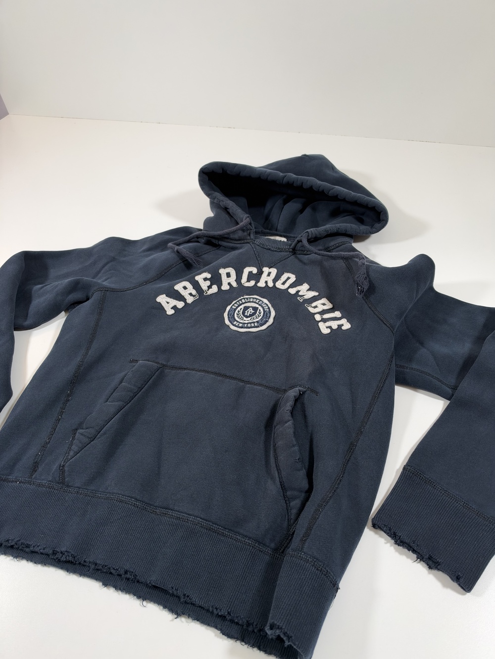 Y2K Abercrombie & Fitch Hoodie Mens Large Blue Fleece Pullover Muscle Logo
